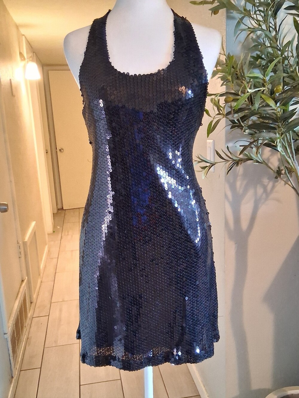 Forever 21 Y2k Black Sequin Dress Halter SzM Fairy Whimsygoth Party Occasion